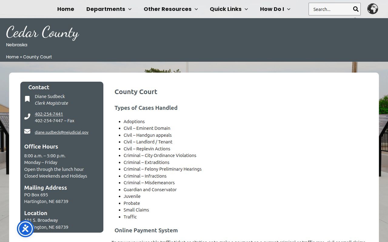 Cedar County warrant search and County Court records