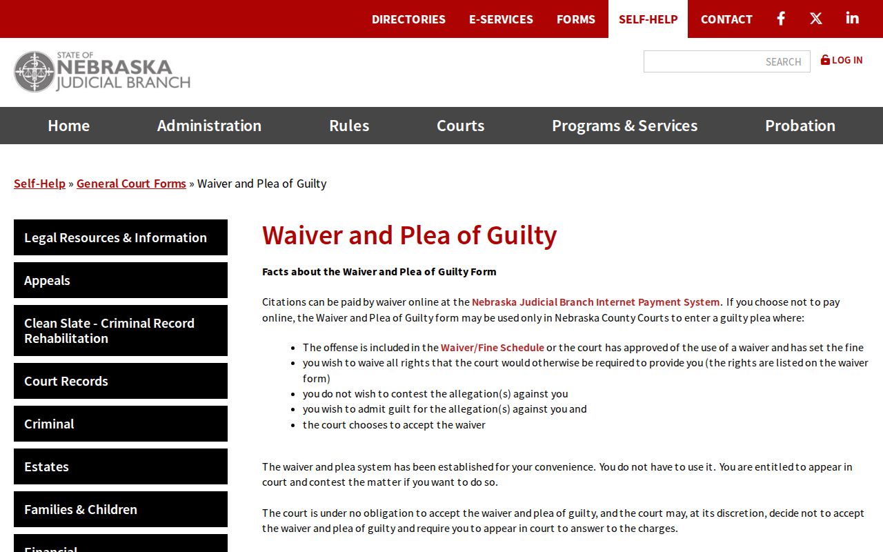 Cedar County bench warrant waiver and plea instructions