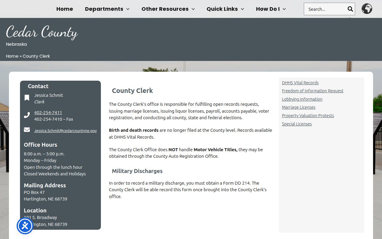 Cedar County active warrants and public records office