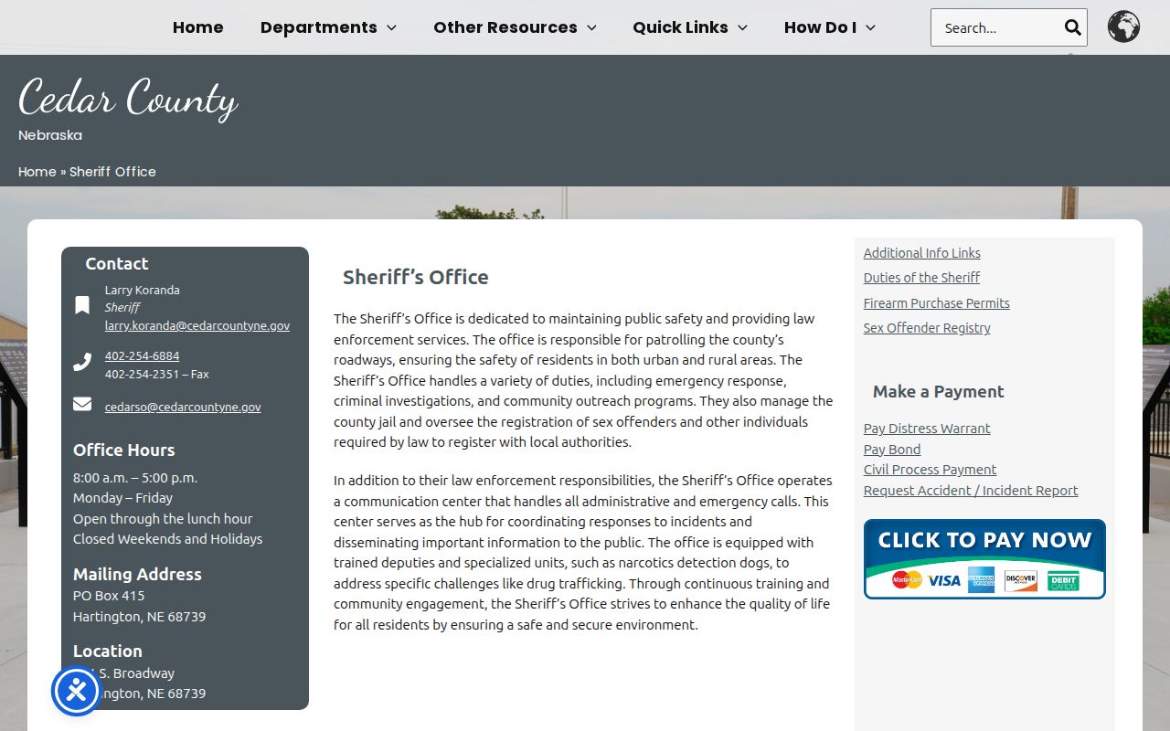 Cedar County warrant records sheriff image